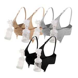 ilovesia 3pack nursing & pumping bra all in one hands free pumping bra black+gray+beige size l