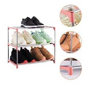 Xerhnan 3-Tier Stackable Small Shoe Rack, Lightweight Shoe Shelf Storage Organizer for Entryway, Hallway and Closet(Pink)