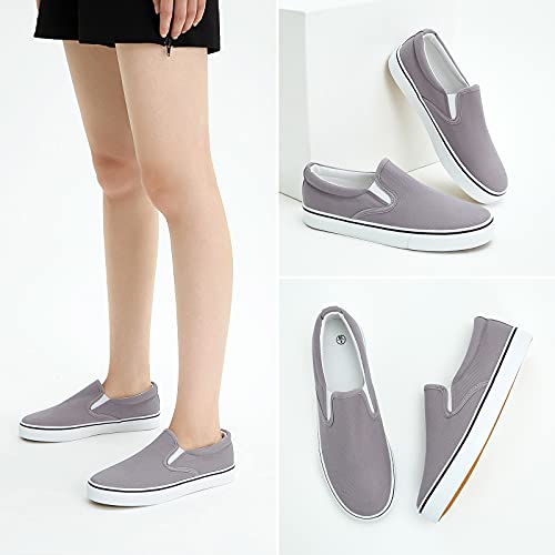 Women's Slip on Shoes Canvas Sneakers Loafers Non Slip Shoes Low Top Casual Shoes(Gray.US7) Grey