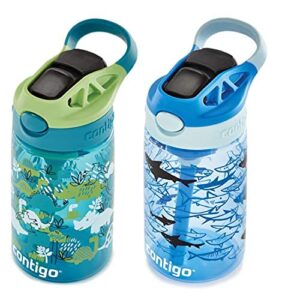 Kids Water Bottle with AUTOSPOUT Straw, 14 oz., Dinos & Sharks, 2-Pack