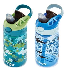 Kids Water Bottle with AUTOSPOUT Straw, 14 oz., Dinos & Sharks, 2-Pack