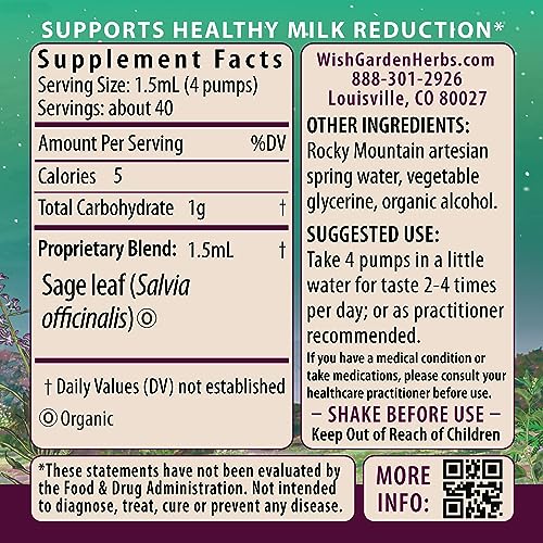 WishGarden Herbs Sage Milk Reduction - Natural Herbal Lactation Supplement for Breastfeeding Weaning, Supports a Mother's Slower Production of Breast Milk, Stop Breastfeeding and Baby Led Weaning, 2oz