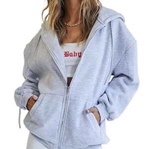 EFAN Women's Fall 2023 Fashion Winter Clothes Outfits Tops Y2k Cute Teen Girl Sweatshirts Casual Long Sleeve Shirts Zip Up Hoodie Sport Yoga Trendy Clothing Cardigan Grey