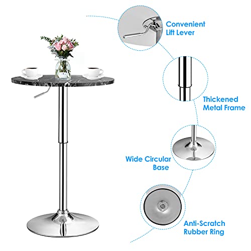 Giantex Round Pub Table Height Adjustable, 360° Swivel Cocktail Pub Table with Sliver Leg and Base for Home, Bar Table(1, Black)