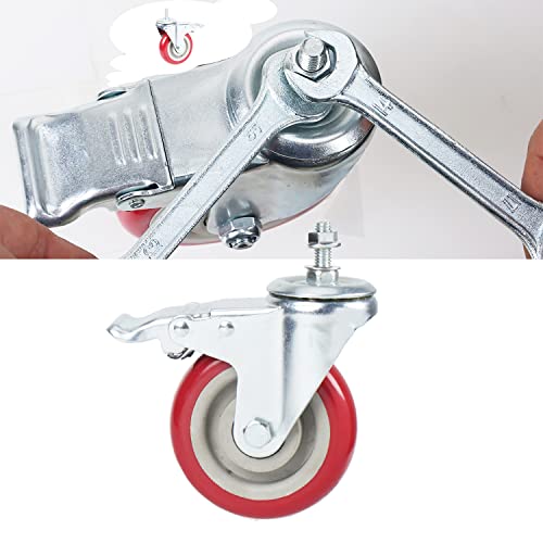 Swivel Stem Casters, Heavy Duty Double-Locking Castors with Red PU Wheels Quiet and No Marking with Metric Thread Rods M10-1.5x25mm 800-1000lb Load Capacity Pack of 4 (4 Inch)