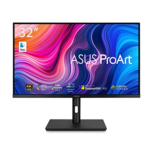 ASUS ProArt Display 32” 4K HDR Computer Monitor (PA329CV) - IPS, 100% sRGB/Rec.709, ΔE<2, Calman Verified, USB-C Power Delivery, HDMI, USB 3.1 Hub, C-clamp, Compatible with Laptop & Mac Monitor, BLACK