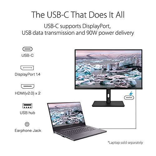 ASUS ProArt Display 32” 4K HDR Computer Monitor (PA329CV) - IPS, 100% sRGB/Rec.709, ΔE<2, Calman Verified, USB-C Power Delivery, HDMI, USB 3.1 Hub, C-clamp, Compatible with Laptop & Mac Monitor, BLACK