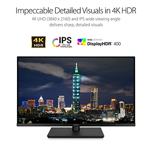 ASUS ProArt Display 32” 4K HDR Computer Monitor (PA329CV) - IPS, 100% sRGB/Rec.709, ΔE<2, Calman Verified, USB-C Power Delivery, HDMI, USB 3.1 Hub, C-clamp, Compatible with Laptop & Mac Monitor, BLACK