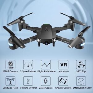 Drone with Camera for Adults, ATTOP 1080P Live Video 120° Wide Angle APP-Controlled Camera Drone for Kids 8-12, Beginner Friendly with 1 Key Fly/Land/Return, Remote/Voice/Gesture/Gravity Control, FPV Drone w/ Safe Emergency Stop, 360° Flip, VR Mode, Carry