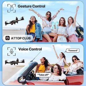 Drone with Camera for Adults, ATTOP 1080P Live Video 120° Wide Angle APP-Controlled Camera Drone for Kids 8-12, Beginner Friendly with 1 Key Fly/Land/Return, Remote/Voice/Gesture/Gravity Control, FPV Drone w/ Safe Emergency Stop, 360° Flip, VR Mode, Carry