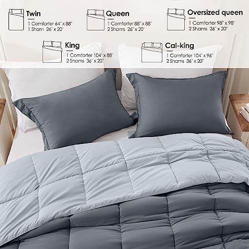 Homelike Moment Lightweight Comforter Set, Reversible All Season Down Alternative Bed Comforter Set Summer 3 Piece - 1 Comforter 2 Shams, Oversized Queen Dark Gray/Light Grey