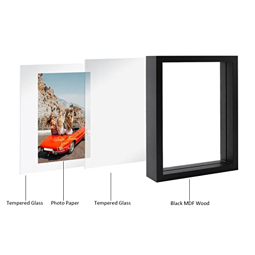 N/A+ Trwcrt 2 Pack 5x7 Floating Picture Frame, Double Glass Picture Frames Display up to 7 x 9 photos for Desktop or Wall Hanging, Black