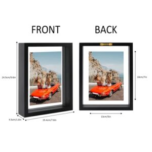 N/A+ Trwcrt 2 Pack 5x7 Floating Picture Frame, Double Glass Picture Frames Display up to 7 x 9 photos for Desktop or Wall Hanging, Black