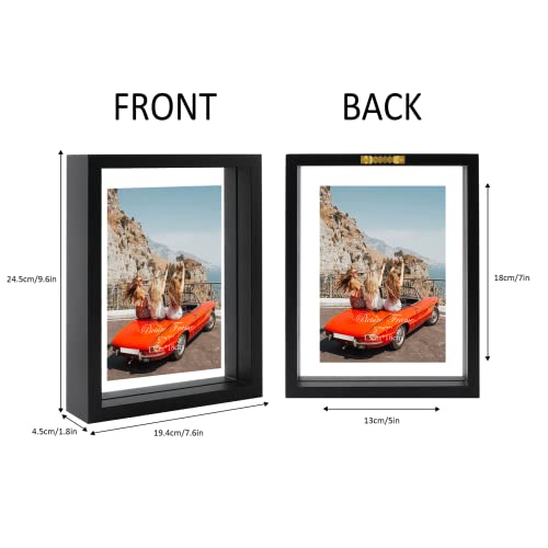 N/A+ Trwcrt 2 Pack 5x7 Floating Picture Frame, Double Glass Picture Frames Display up to 7 x 9 photos for Desktop or Wall Hanging, Black