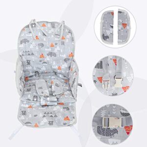 Kocpudu High Chair Pad,high Chair Cushion,seat Cushion Breathable Pad,Comfortable Seat Belt Design,Cute Pattern,Soft and Comfortable ,Baby Sits More Comfortable(Gray Animal Pattern)