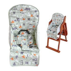 High Chair Pad,high Chair Cushion,seat Cushion Breathable Pad,Comfortable Seat Belt Design,Cute Pattern,Soft and Comfortable,Baby Sits More Comfortable(Green Animal Pattern)