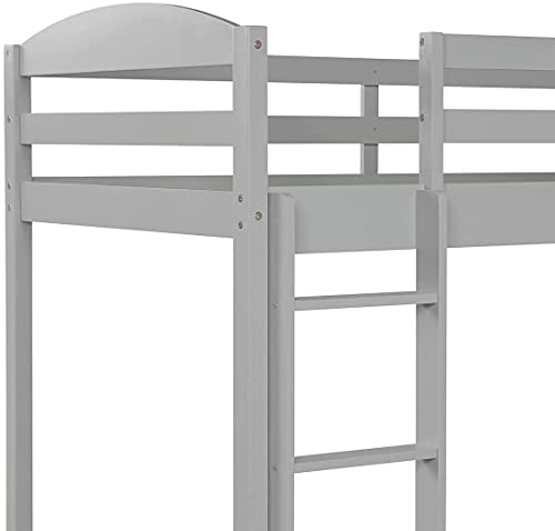 STP-Y Twin Over Twin Bunk Bed with 2 Ladders, Twin L-Shaped Bunk Bed and Loft Bed with Full-Length Guardrail, 3 Solid Wooded Bed Frames for Kids (Gray)