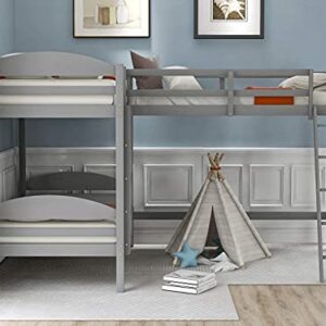 STP-Y Twin Over Twin Bunk Bed with 2 Ladders, Twin L-Shaped Bunk Bed and Loft Bed with Full-Length Guardrail, 3 Solid Wooded Bed Frames for Kids (Gray)