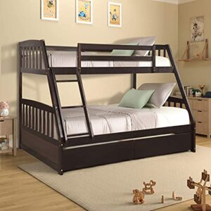 STP-Y Bunk Bed, Bunk Bed Junior Similitude Twin-Over-Full Bed Solid Wood with Two Storage Drawers Similitude Bunk Bed Heavy Duty Bed with Ladder and Guard Rail Space-Saving Design Detachable Low Bed