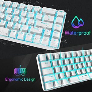 Keyboard and Mouse Gaming Set, 68 Keys Blue Switch 60% Mini Blue Backlit Mechanical Keyboard White, 6400DPI 7 Buttons Lightweight Programmable Mouse Green, USB Wired, Compatible with Windows Mac PS4