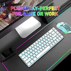 Keyboard and Mouse Gaming Set, 68 Keys Blue Switch 60% Mini Blue Backlit Mechanical Keyboard White, 6400DPI 7 Buttons Lightweight Programmable Mouse Green, USB Wired, Compatible with Windows Mac PS4