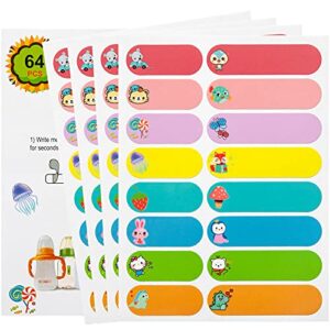 baby bottle labels for daycare, 64 pcs school supplies name label stickers for kids stuff, waterproof daycare labels self-laminating, dishwasher safe, toddler preschool labels for sippy cup, lunch box