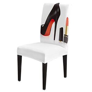 dining chair slipcover, black high heels and lipstick chair protector stretch parsons chair covers for dining room, restaurant, kitchen, party, 6 packs