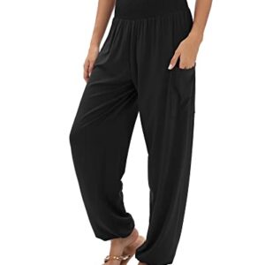 QIANXIZHAN Women's Harem Pants, High Waist Yoga Boho Trousers with Pockets Black 2XL