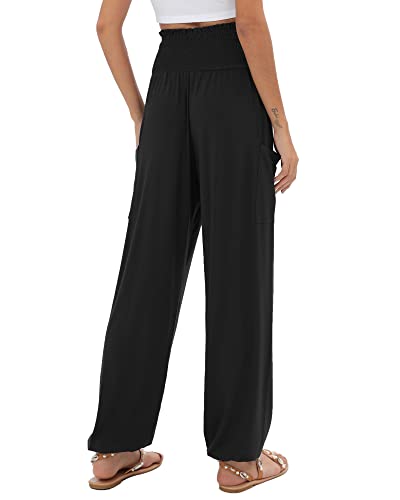 QIANXIZHAN Women's Harem Pants, High Waist Yoga Boho Trousers with Pockets Black 2XL