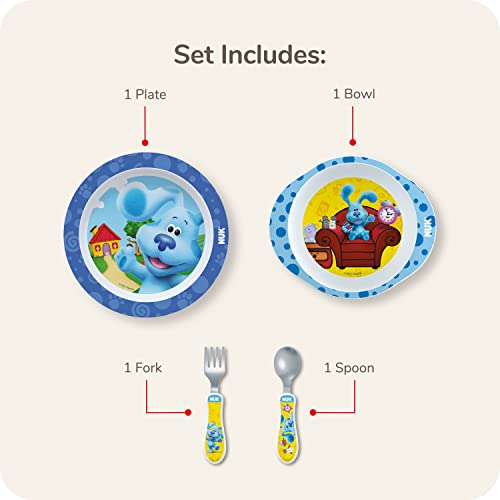 NUK Blue's Clues Kids Dinnerware Bundle | Includes Baby Spoon, Fork, Plate and Bowl for Toddlers 12+ Months