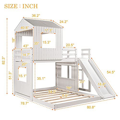 Merax House Shaped Solid Wood Bunk Bed with Roof, Window, Guardrail and Ladder for Kids, Teens, Girl or Boys