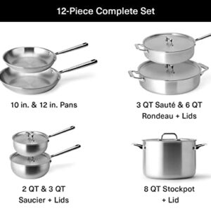 Misen Stainless Steel Pots and Pans Set - Stainless Steel Cookware Set - 12 Piece Complete Kitchen Cookware Sets