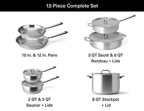 Misen Stainless Steel Pots and Pans Set - Stainless Steel Cookware Set - 12 Piece Complete Kitchen Cookware Sets