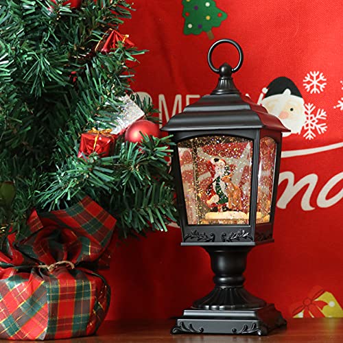 DRomance Christmas Snow Globe Lantern with Musical and Timer, Battery Operated and USB Cable Santa Light up Spinning Water Glitters Snow Globe Decoration(USB Included)