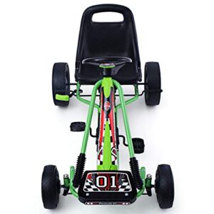 Costzon Go Kart for Kids, 4 Wheel Off-Road Pedal Go Cart w/Adjustable Seat, Steering Wheel, 2 Safety Brakes, EVA Rubber Tires, Ride-On Toys for Boys & Girls, Outdoor Racer Ride On Pedal Car (Green)