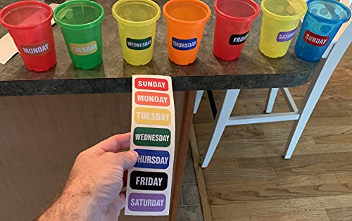 Just Baby'd Sip'n Learn Labels - Learn Days of the Week and Colors of the Rainbow - Weekly Labels for Toddlers - Dual Learning & Education Tool - Sticker Set for Sippy Cups, Dishwasher Safe.