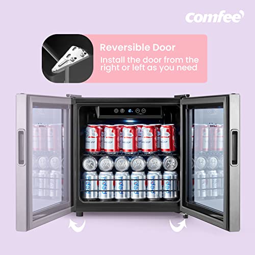 COMFEE' CRV48S3AST Beverage Cooler, 48 Cans Beverage Refrigerator, Digital Temperature Control, Glass Door With Stainless Steel Frame, Reversible Hinge Door And Legs For Home, Apartment,Dorm, Office