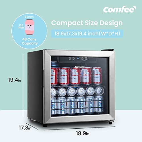 COMFEE' CRV48S3AST Beverage Cooler, 48 Cans Beverage Refrigerator, Digital Temperature Control, Glass Door With Stainless Steel Frame, Reversible Hinge Door And Legs For Home, Apartment,Dorm, Office