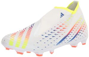 adidas unisex edge.3 predator firm ground soccer shoe, white/solar yellow/power blue (laceless), 11 us men