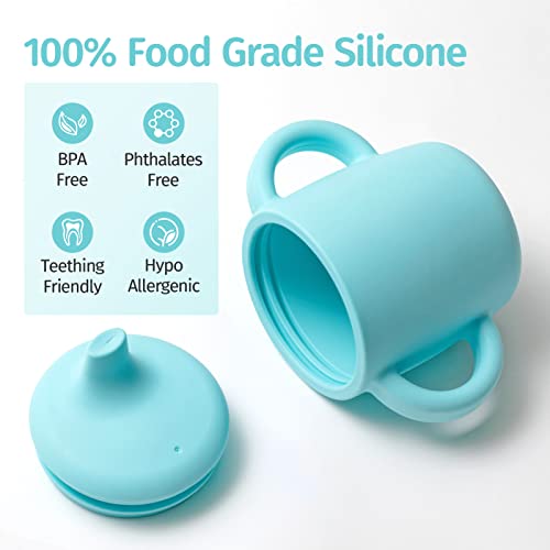 Silikong 8 Oz Silicone No Spill Sippy Cups For Toddlers and Babies | Dishwasher and Microwave Safe | 2 Pack (Green/Blue)