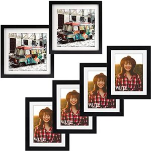 collage wall haing picture frames 10x10 square black frames with 8x10 black photo frames for standing tabletop