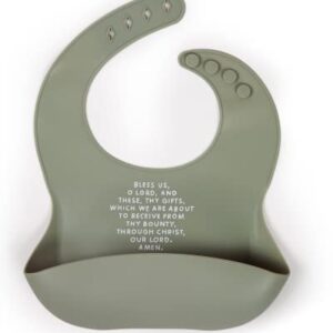 Be A Heart Silicone Bibs for Babies & Toddlers, Meal Blessing Prayer Bib, Baby Baptism Gift (Sage)