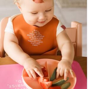 Be A Heart Silicone Bibs for Babies & Toddlers, Meal Blessing Prayer Bib, Baby Baptism Gift (Sage)