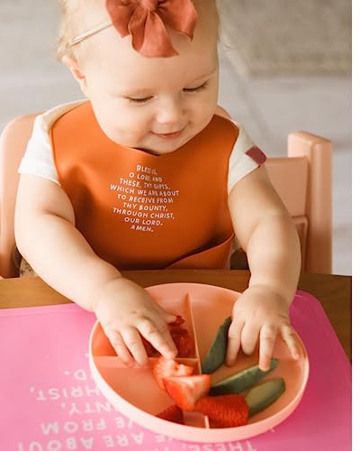 Be A Heart Silicone Bibs for Babies & Toddlers, Meal Blessing Prayer Bib, Baby Baptism Gift (Sage)