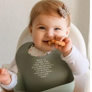 Be A Heart Silicone Bibs for Babies & Toddlers, Meal Blessing Prayer Bib, Baby Baptism Gift (Sage)