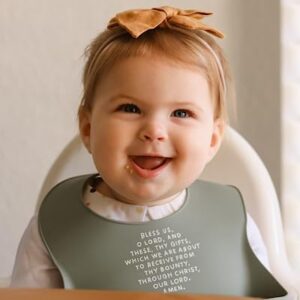 Be A Heart Silicone Bibs for Babies & Toddlers, Meal Blessing Prayer Bib, Baby Baptism Gift (Sage)