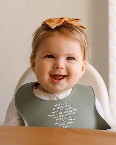 Be A Heart Silicone Bibs for Babies & Toddlers, Meal Blessing Prayer Bib, Baby Baptism Gift (Sage)