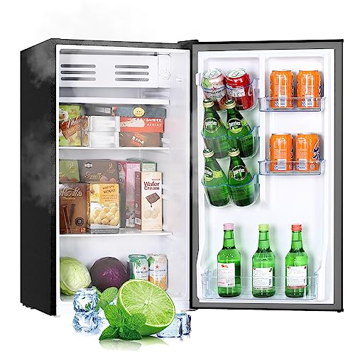 Frestec Mini Fridge with Freezer, 3.1 Cu.Ft Mini Refrigerator with One-touch Easy Defrost, Compact Small Refrigerator for Dorm, Bedroom, Office, Energy Saving, 37 dB Low Noise, Stainless Steel