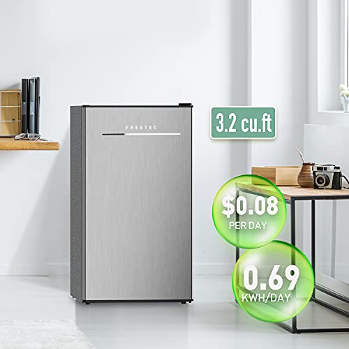 Frestec Mini Fridge with Freezer, 3.1 Cu.Ft Mini Refrigerator with One-touch Easy Defrost, Compact Small Refrigerator for Dorm, Bedroom, Office, Energy Saving, 37 dB Low Noise, Stainless Steel