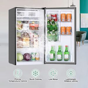 Frestec Mini Fridge with Freezer, 3.1 Cu.Ft Mini Refrigerator with One-touch Easy Defrost, Compact Small Refrigerator for Dorm, Bedroom, Office, Energy Saving, 37 dB Low Noise, Stainless Steel